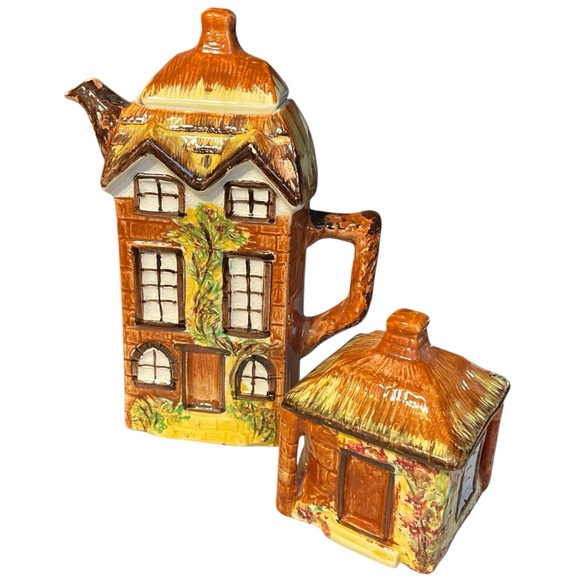 Price Kensington Ye Olde Cottage Ware Tall Teapot 3 Story Cottage Sugar Dish - Picture 1 of 16
